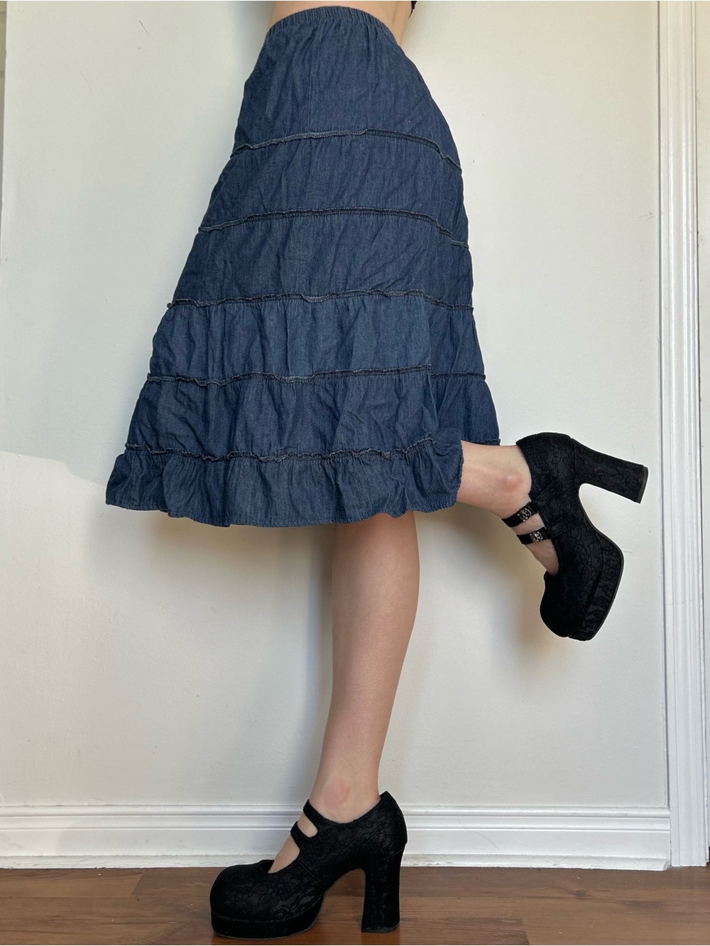 Vintage 2000s Blue Denim Midi Skirt